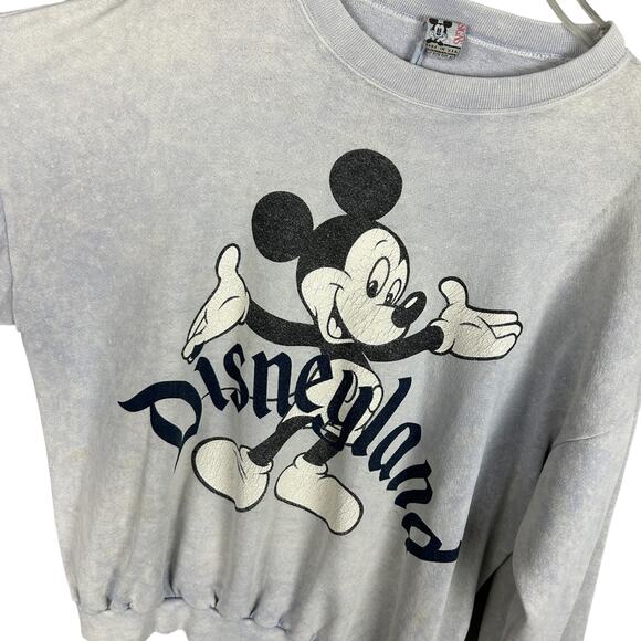Vintage Disney Long Sleeve Mickey Mouse Graphic Disneyland 80s Worn Sweatshirt L - Picture 3 of 4